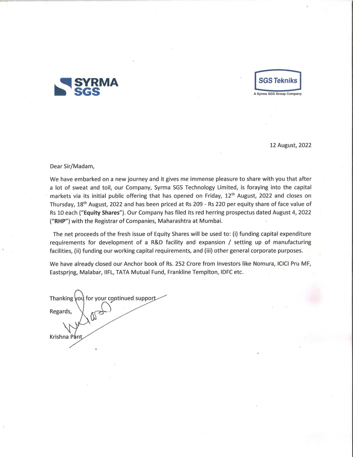 Syrma SGS IPO Letter